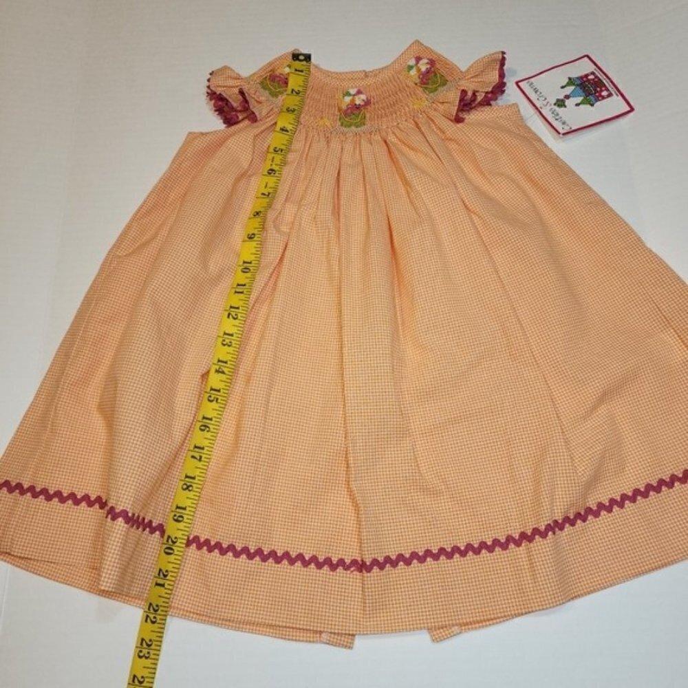 Castles And Crown boutique smocked dress sz 18-24 orange gingham summer - Picture 7 of 8